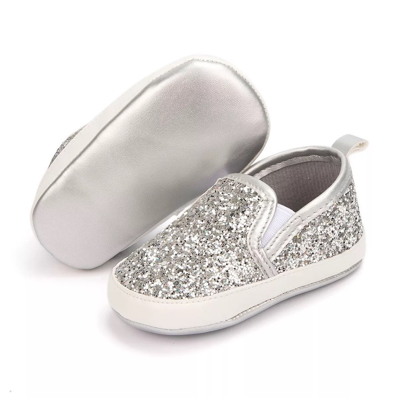 First Walker Sequin High Quality Moccasins Casual Comfortable Soft sole Flat Lazy Loafers baby toddler girl shoes Silver